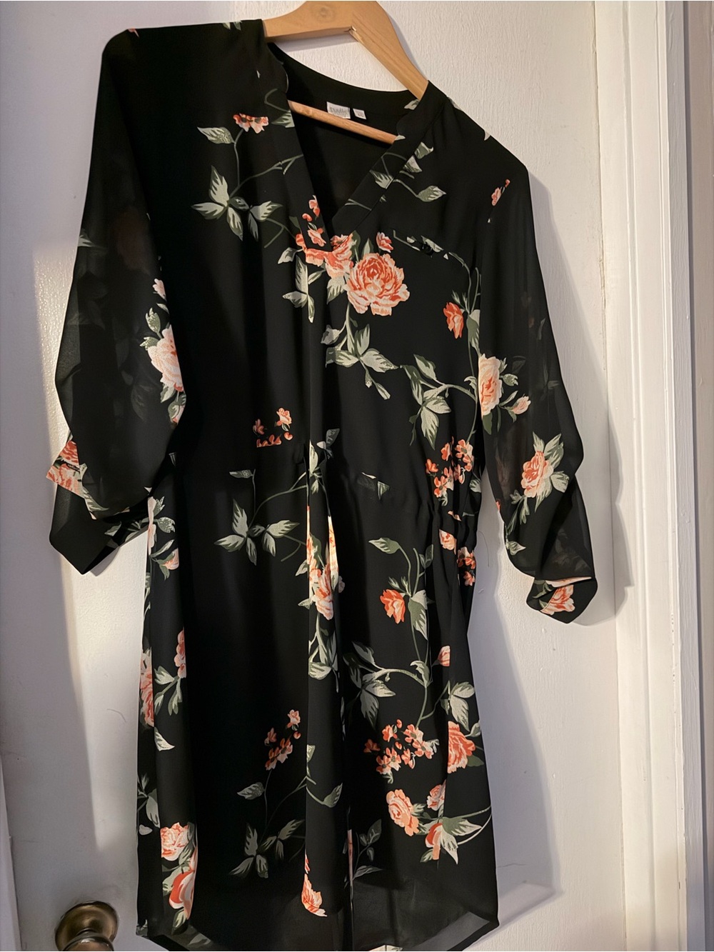 twik Black Midi Dress with Coral Rose Print